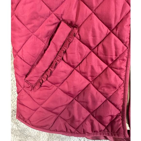J. Crew Mercantile Quilted Ruffle Trim Burgundy Puffer Vest M Medium - Picture 7 of 11